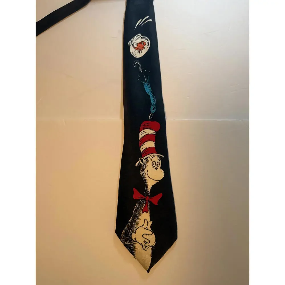UNIQUE Vintage 1994  Dr. Seuss Cat in the Hat Fish Bowl 100%  Silk Collector Tie